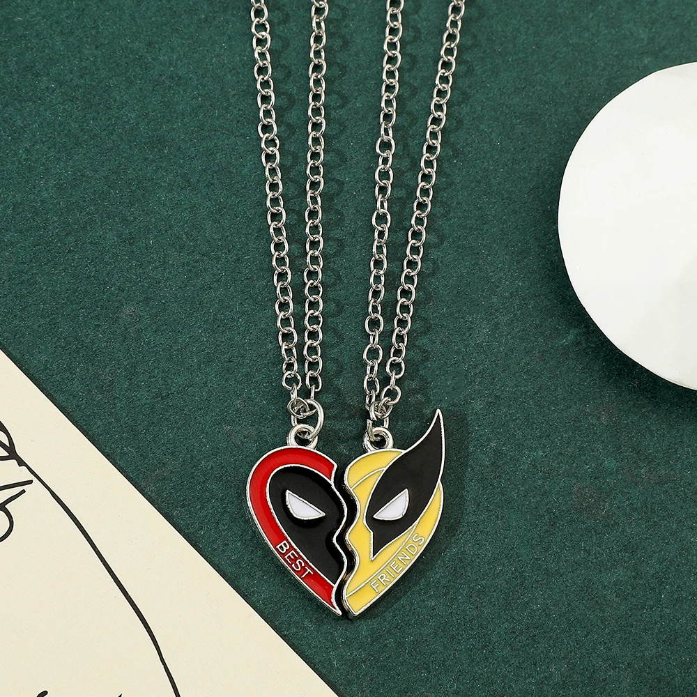 Modische Deadpool & Wolverine Herz-Spleiß-Halskette - Avengers-Themen Freundschaftsschmuck Personalisiertes Geschenk für Freunde – Detail 1