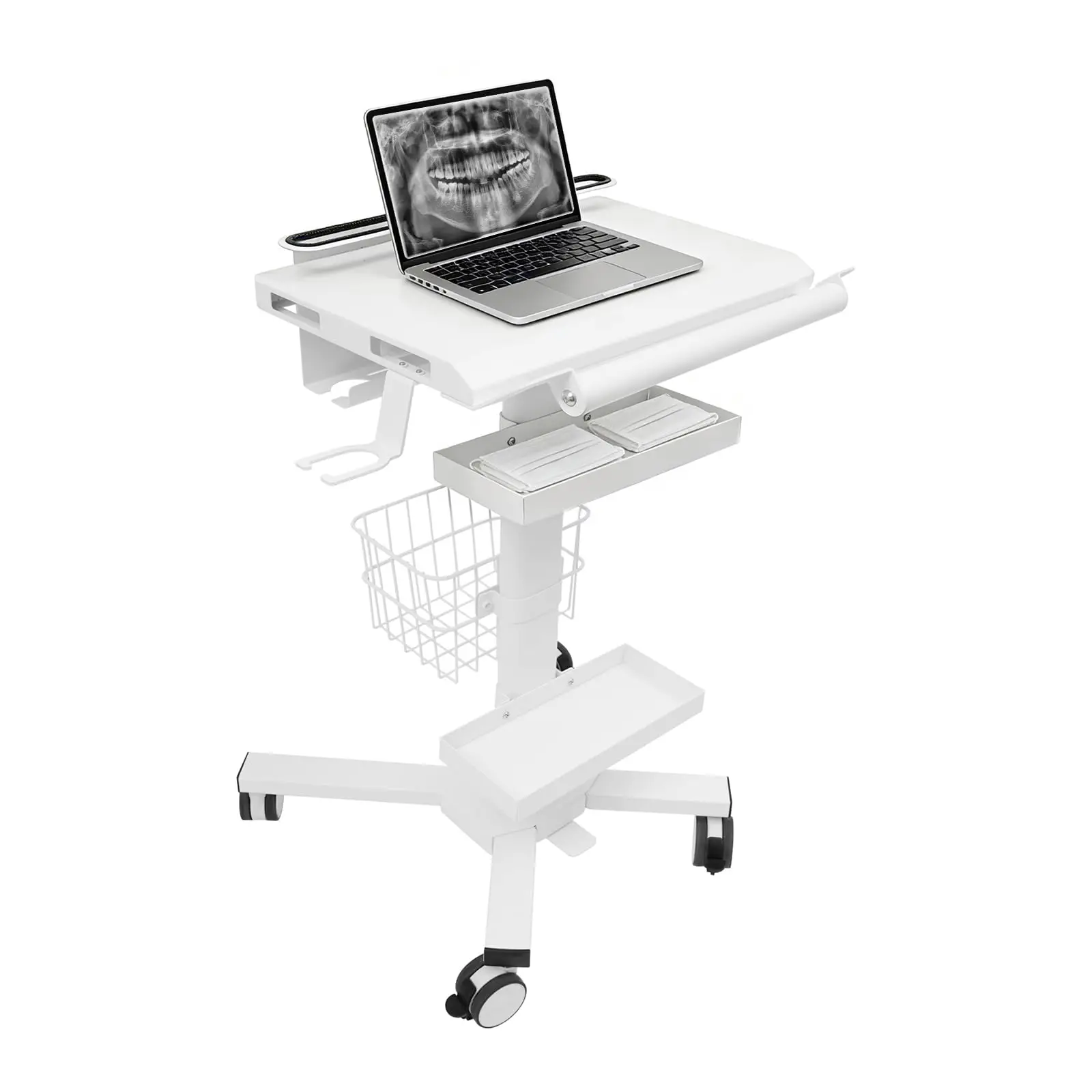 

Medical Trolley Cart with Laptop Tray & Oral Scanner Holder, 18Lbs Capacity Mobile Workstation Height Adjustable Rolling Lab Cart