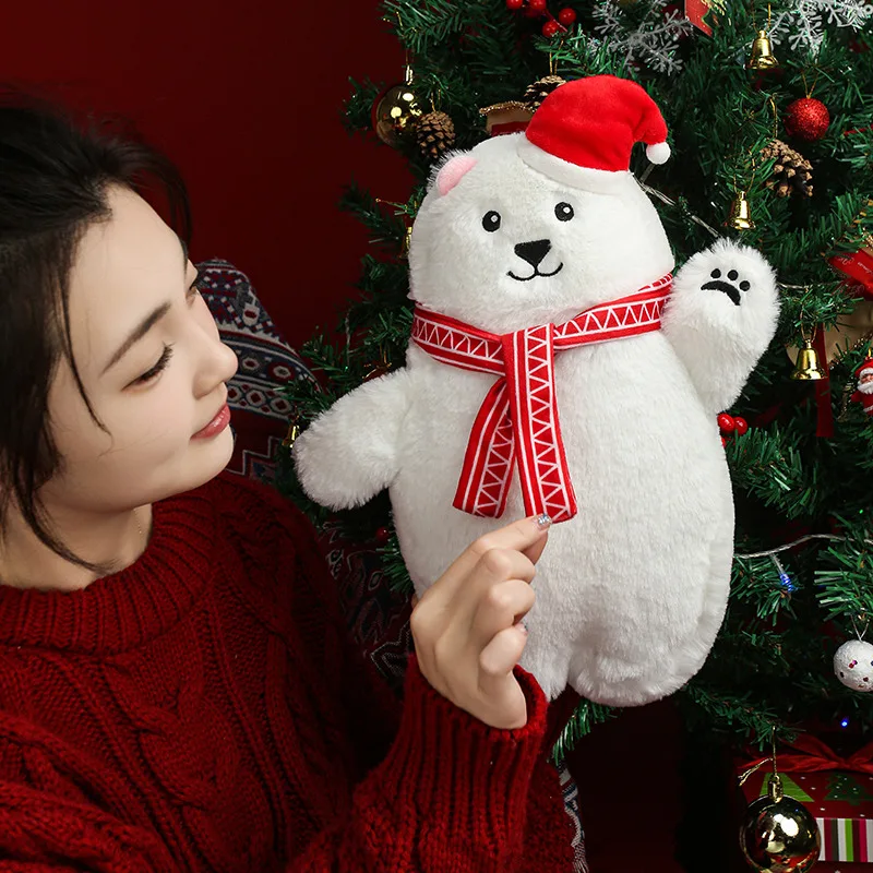 Kerst Cartoon Dier Kussen Zacht Gevuld Ijsbeer Pinguïn Kussen Gekleed Rode Hoed Feestdecoratie Prop Gift