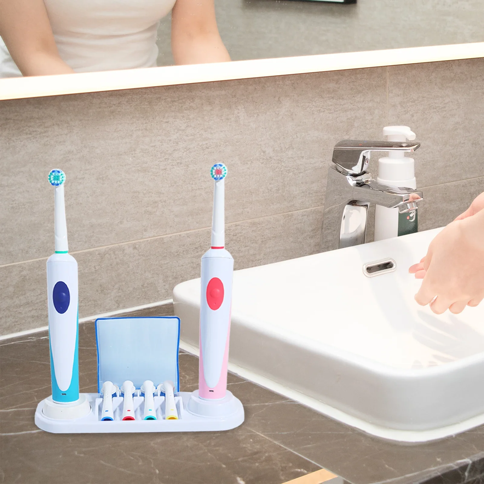 Electric Toothbrush Stand Holder for Oral B Toothbrushes Organizer Mount Bathroom Organizer with 4 Brush Head Organizer Box