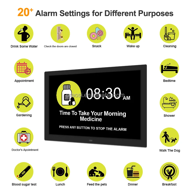 910HOT 2025 Pros 15 Inch LED Video Digital Wall Clock for Alzheimer's Dementia Patients Large Letters Week/Month/Year Modern Ele