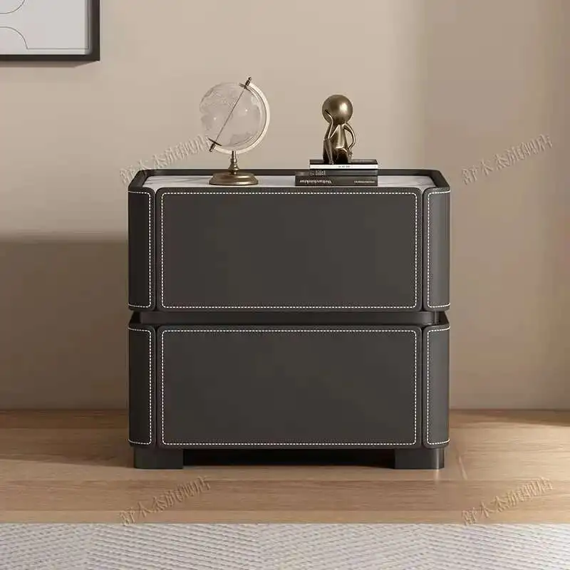 

Italian Luxury Night Table Drawer Modern Nordic Storage Bedside Table Trendy Wood Leather Simple Bedroom Furnitures