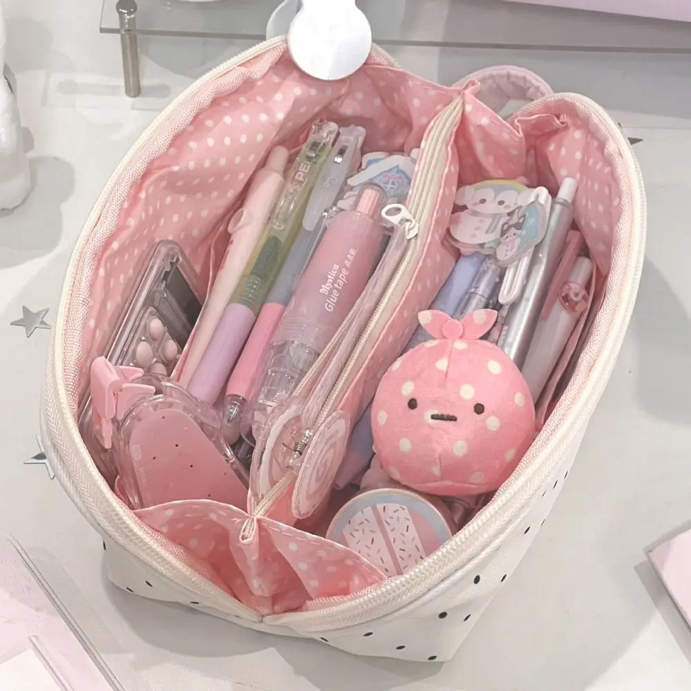 Korean Polka Dot Pencil Case Multi-functional Large-capacity Pen Bag Shell Shape Stationery Storage Bag School Supplies