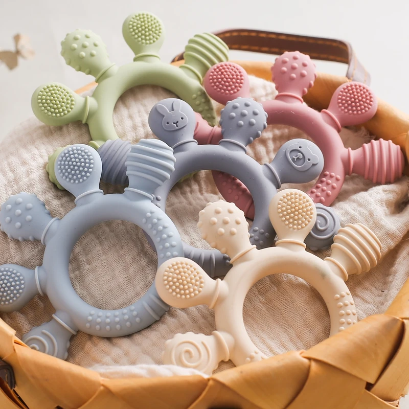 

Silicone Teether Food Grade Baby 0-12 Toys Teething Ring Sensory Toys for Toddlers Silicone Animal Soothing Toys Accessories