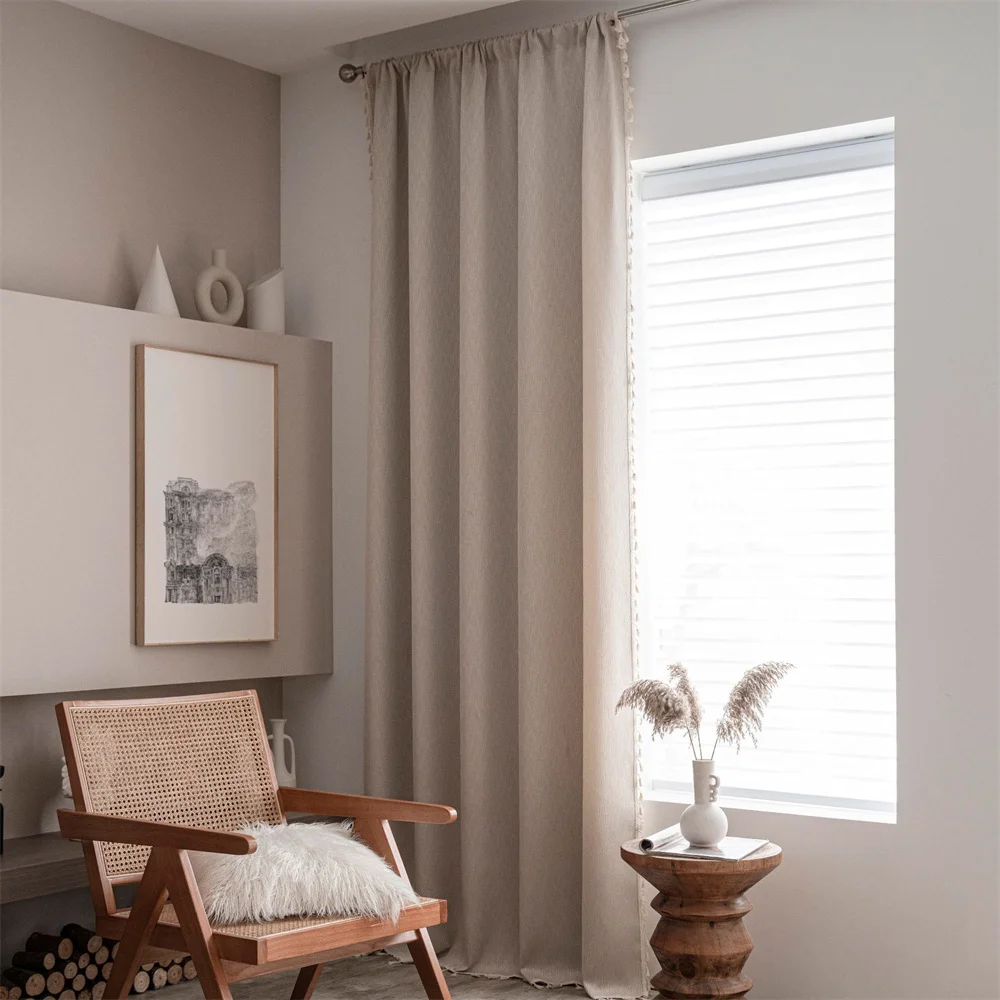 

Curtains for Bedroom Living Room Kitchen Decoration American Style Yarn-dyed Blackout Bay Window Curtains