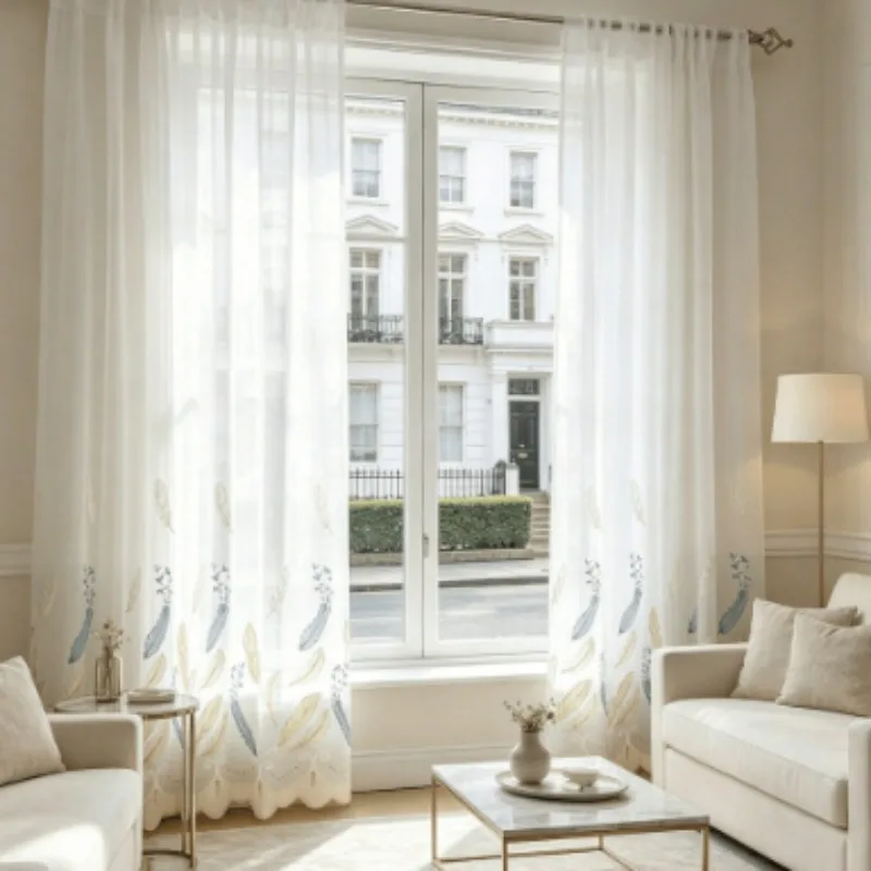 New Chinese Classic Embroidered Rice Colored Feather Embroidered Curtains Living Room Bedroom Balcony Blackout Curtains