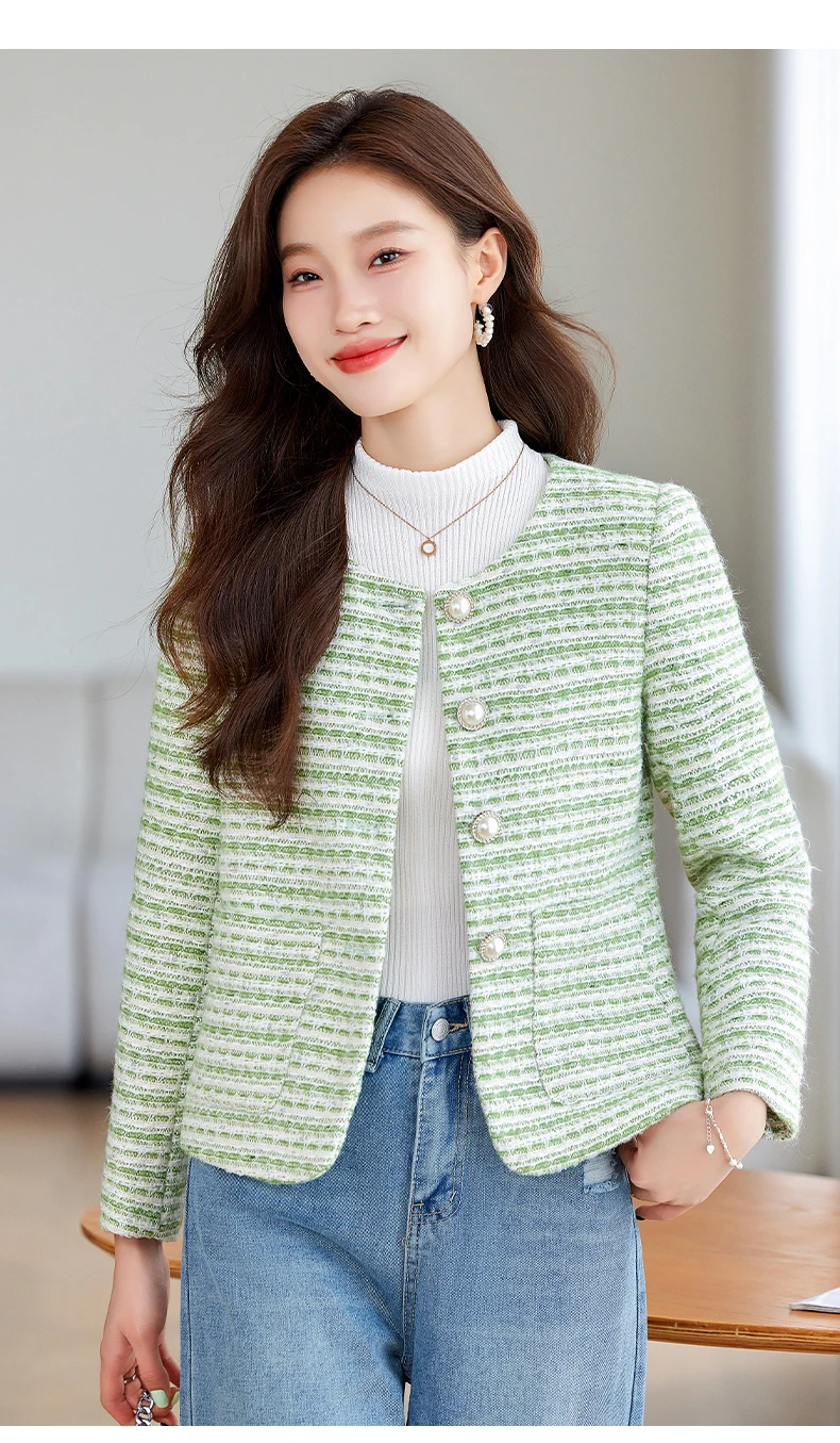 Women's 2024 Autumn/Winter New Fashion Long Sleeved Fragrant Rough Tweed Coat Jackets