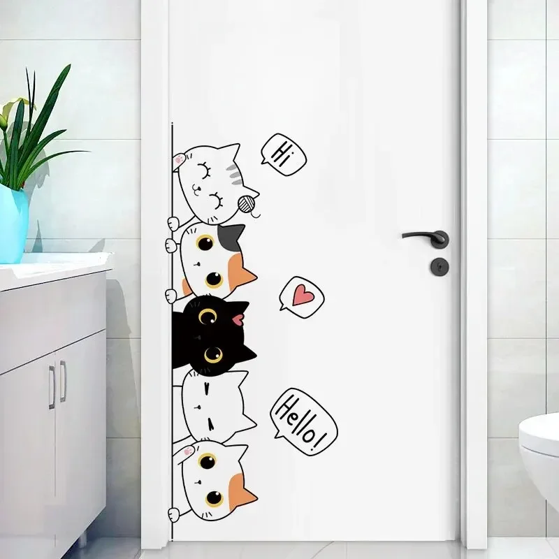 1pc Kitten Door Sticker, Home Decoration Door Sticker, Cute Children's Room Door Decoration Supplies image 4