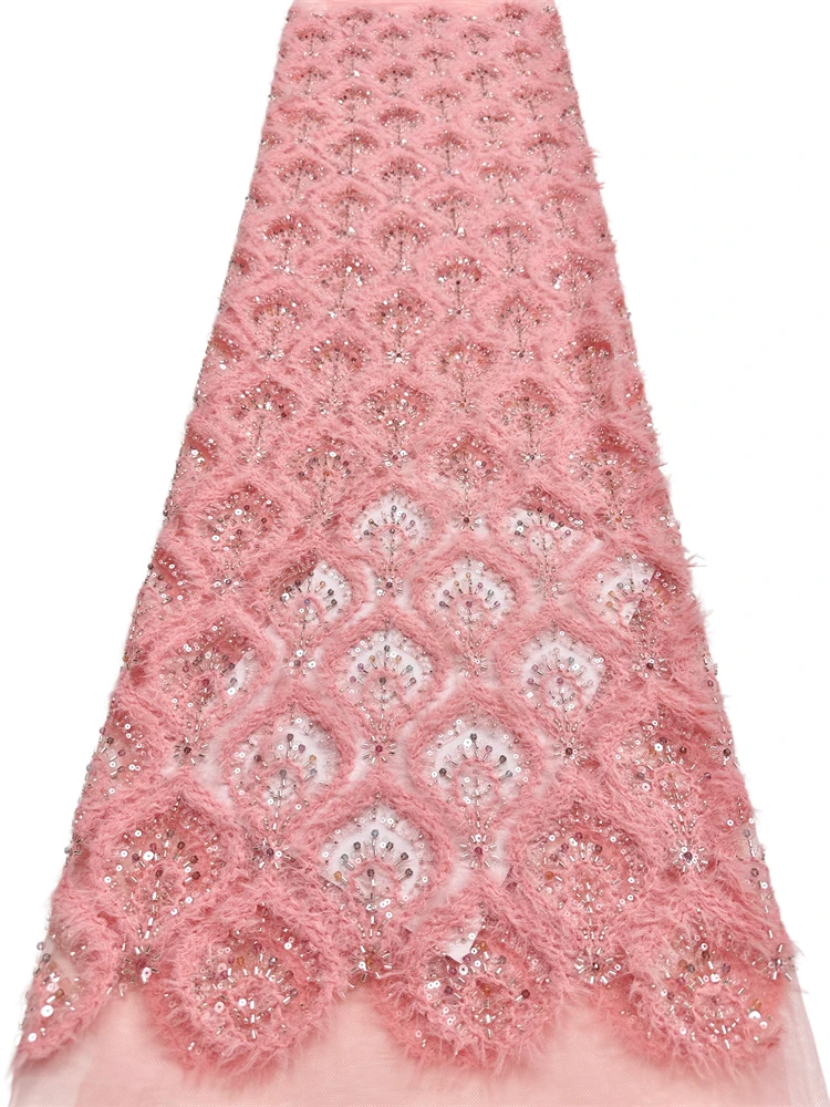 

2026 African Nigerian High-Quality Sequins Tulle Lace Fabric for Prom Dresses Beads Embroidery Sewing 5Yard