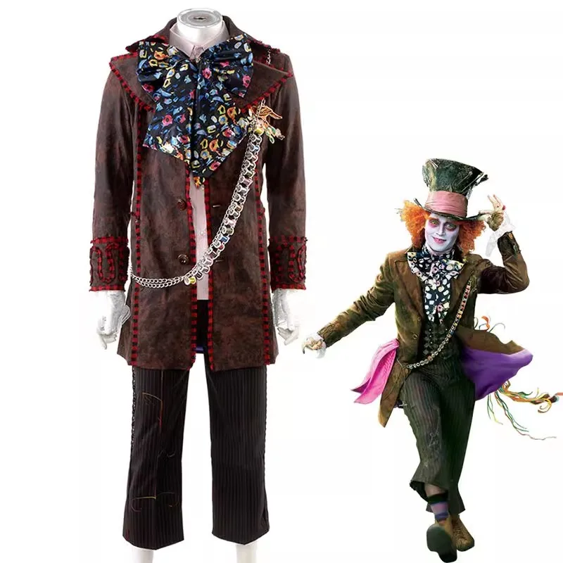 Alice Movie In Wonderland Johnny Depp Mad Cosplay Hatter Costume Jacket Pants Tie Suit Halloween Carnival Costumes For Adult Men