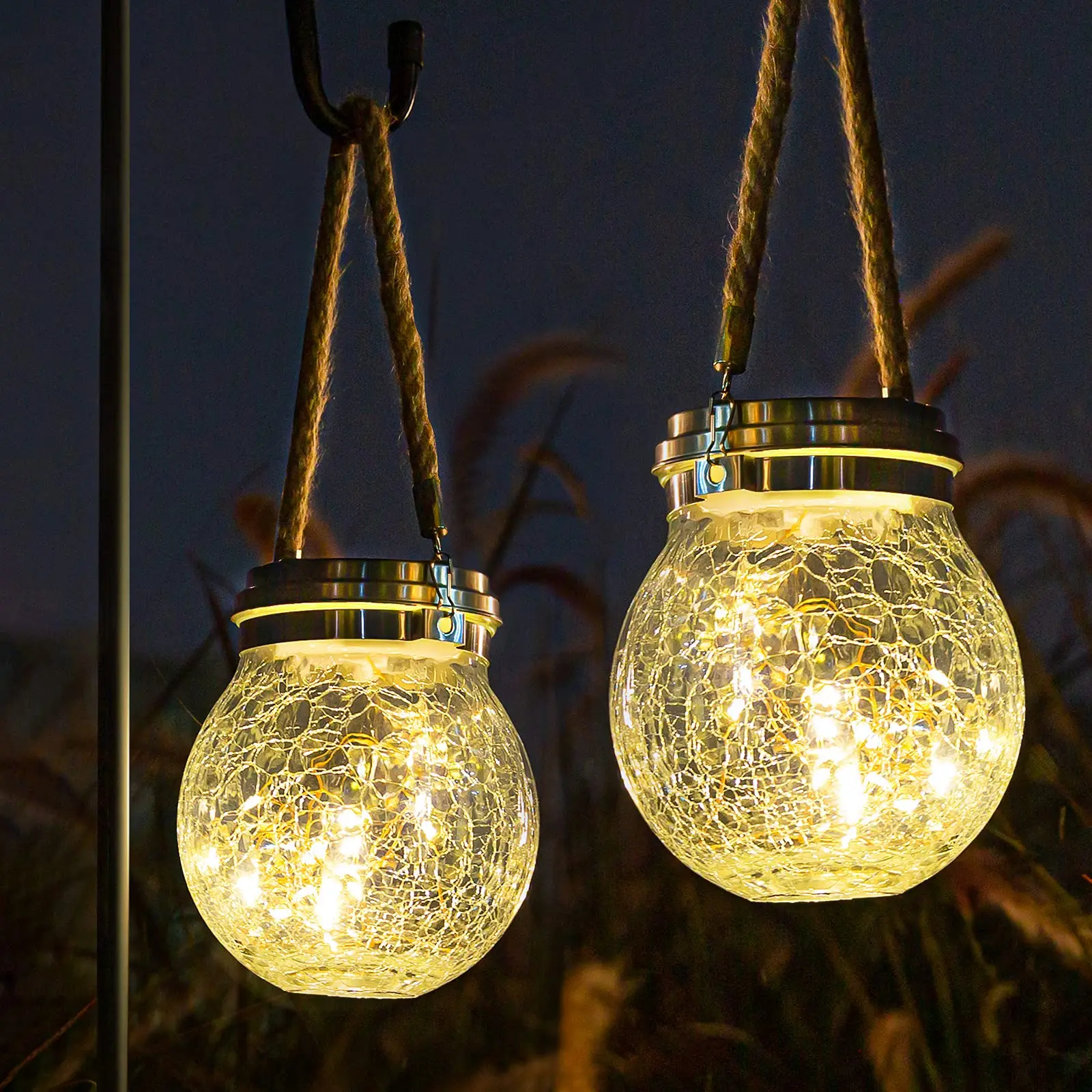 

Solar Lantern, 2 Pack Garden Decor Lights Waterproof Outdoor Lanterns Patio Hanging Lights for Backyard Fence Christmas Decor