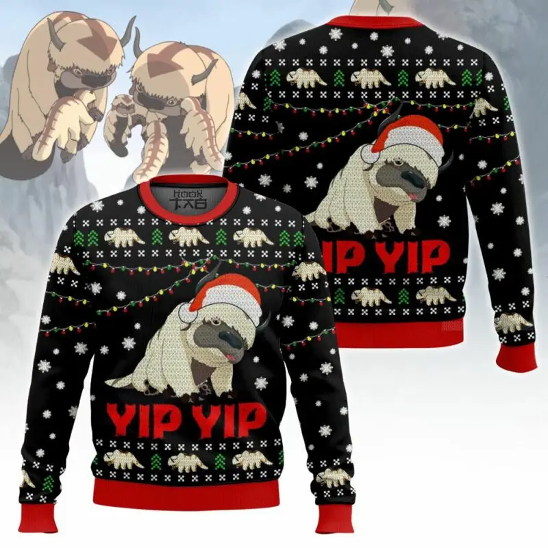 

Appa Christmas Ugly Sweater Christmas Hat Festival Lights Snowflake Pattern Appa Classic YIP YIP 3D Printed Creative Hoodie