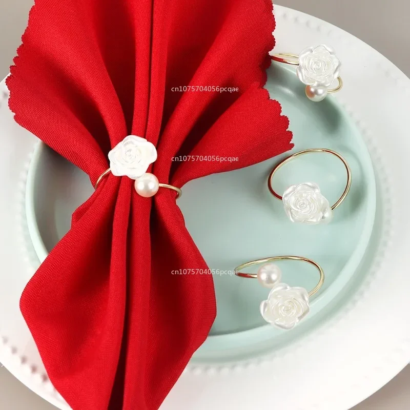 1/6PCS Flower Pearl Napkin Rings Wedding Napkin Holder for Valentine's Day Christmas Dinning Table Decoration Napkin Rings