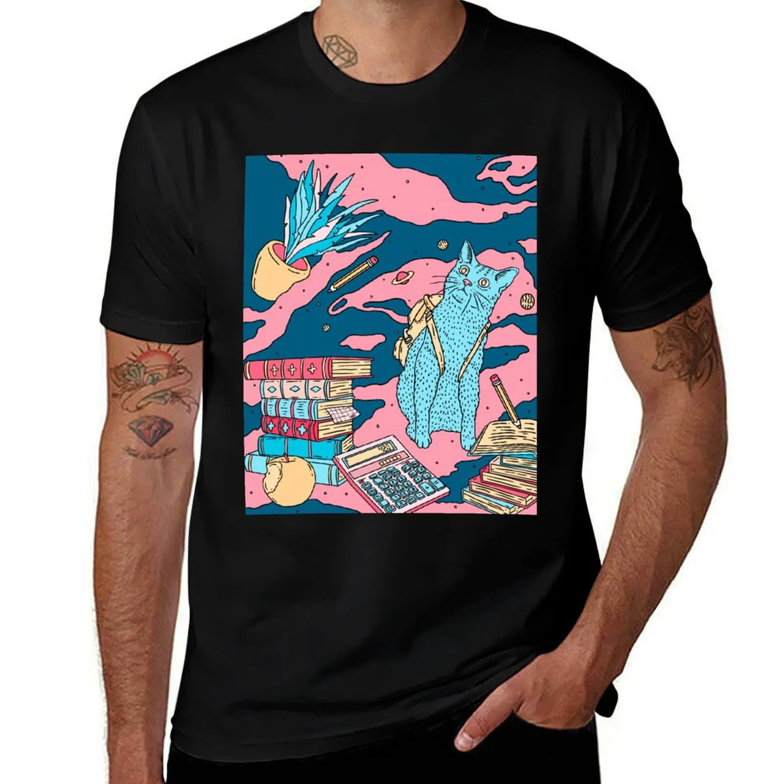 Acid cat study break T-Shirt Comfortable Workout Short Sleeve Shirt