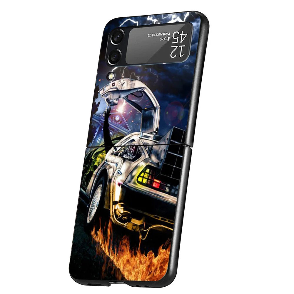 Back To The Future Time Machine Case Phone Cover for Samsung Galaxy Z Flip 6 5 4 3 5G ZFlip6 ZFlip5 ZFlip4 ZFlip3 Black Hard Tre