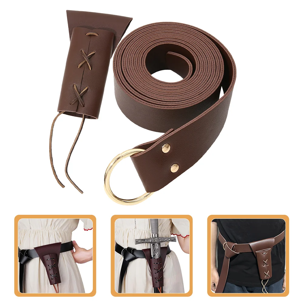 Medieval Retro Belt Sword Halloween Cosplay Party Dress Up Props 2pcs Pu Holder Pirate