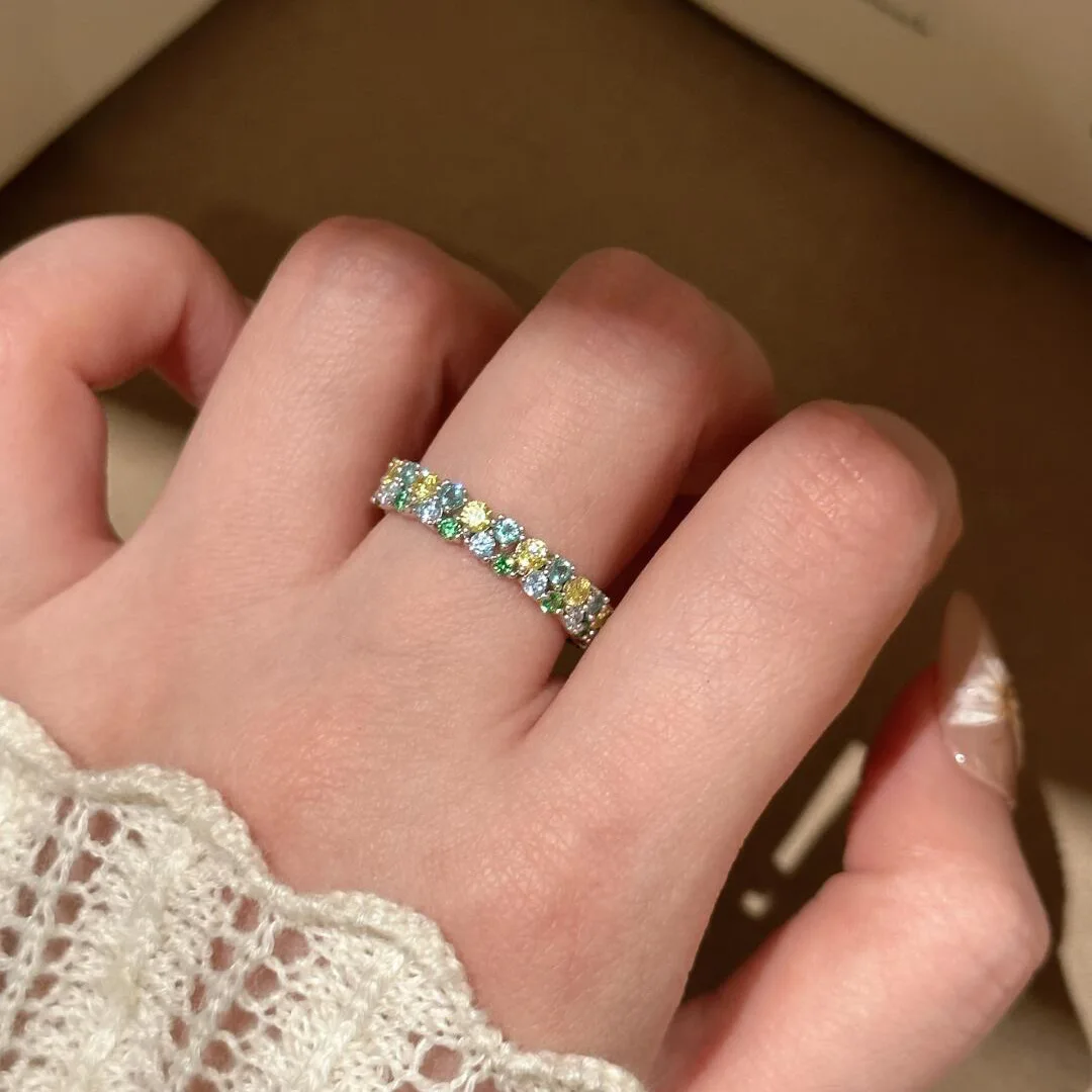 Monet Garden Retro Fashion Light Luxury Elegant Colorful Full Diamonds  rings for women High Grade Sparkling Ring Jewelry Gift