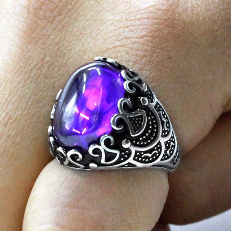 خاتم مصنوع يدويًا من الفضة الإسترليني للرجال والنساء ، مجوهرات عتيقة ، حفلة عيد الميلاد ، هدية الذكرى السنوية ، زركون أرجواني AAA #1