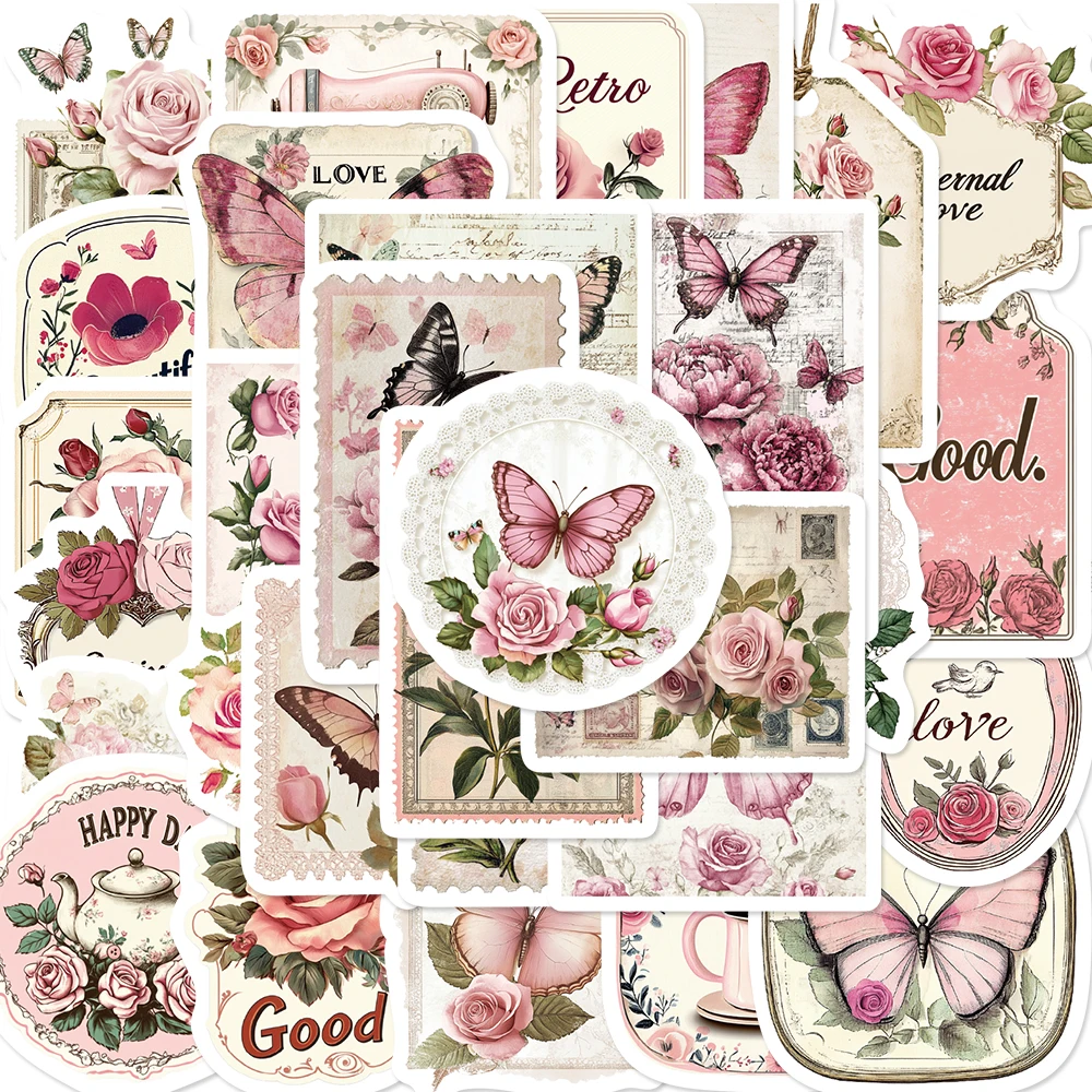 

30Pcs Retro Pink Romantic Stickers Kawaii Girls Women DIY Scrapbook Gift Valentine Decorative Self Adhesive Tags