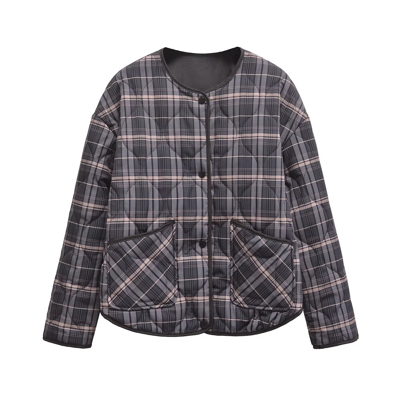 

2025 Winter New Women's Loose-fitting Slimming Retro Plaid Round Neck Single-breasted Long-sleeved Cotton Coat Jacket