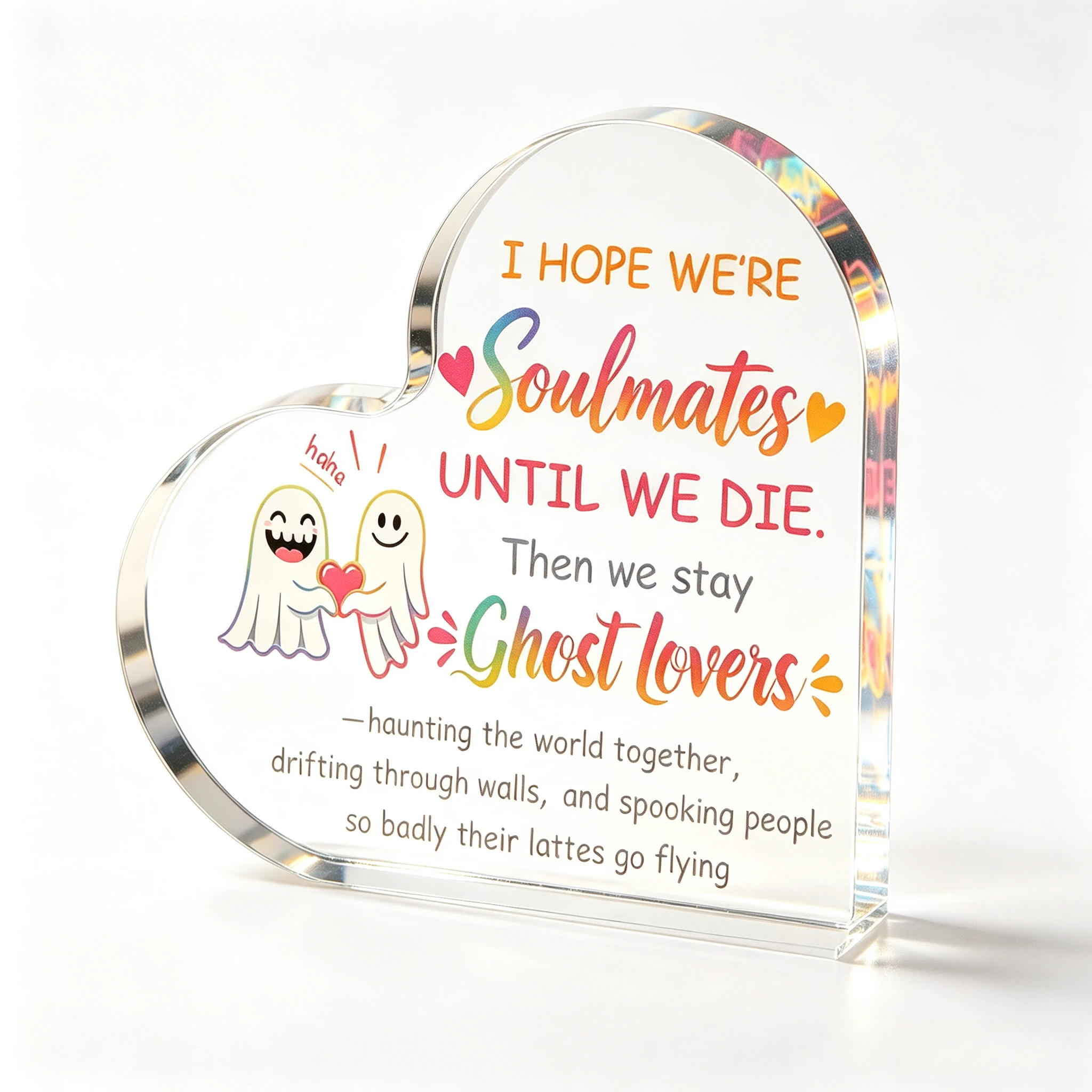 Heart‑Shaped Acrylic Plaque Cute Ghost Lovers Soulmates Quote Desktop Ornament Romantic Funny Couple Home Decor Gift
