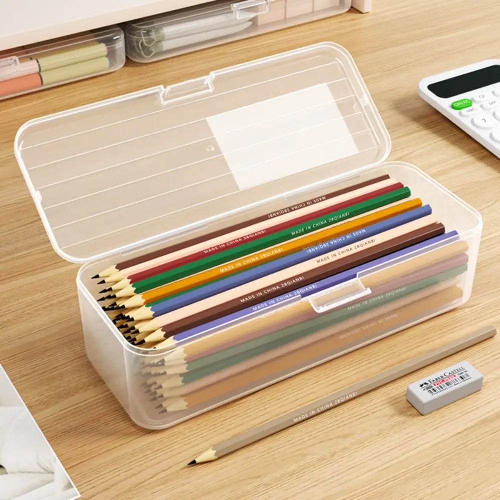 Simple Large Capacity Storage Box Transparent Multi-function Stationery Box Plastic Desktop Organizer School Office