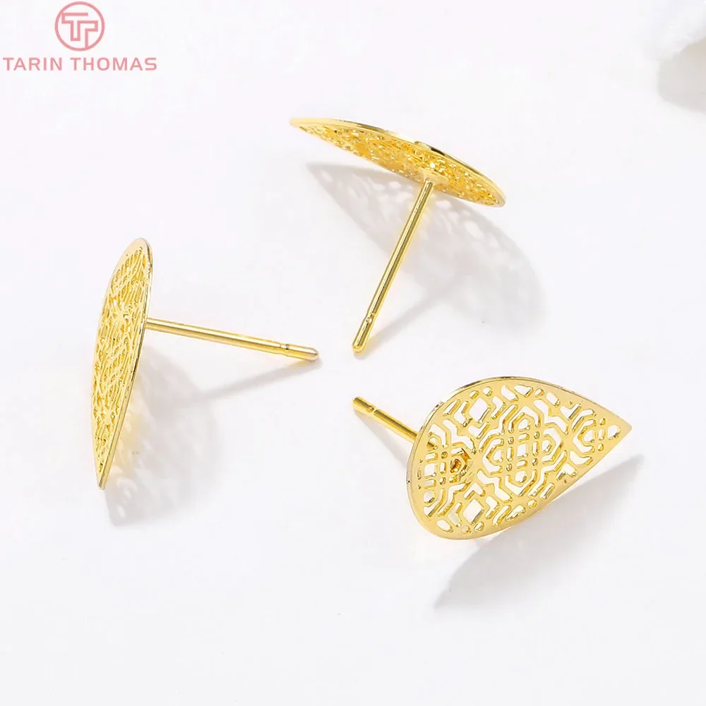 (2001)12PCS 10x16MM 24K Gold Color Brass Hollow Drop Shape Stud Earrings High Quality Diy Jewelry Findings Accessories