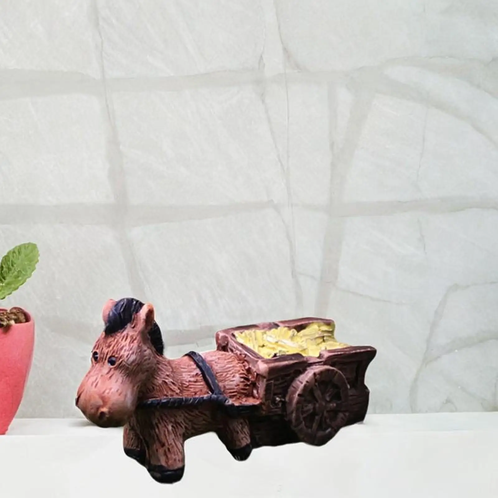 Creative Horse Cart Mini Resin Statue Garden Accessory Small Landscape Figure for Home Office Decor