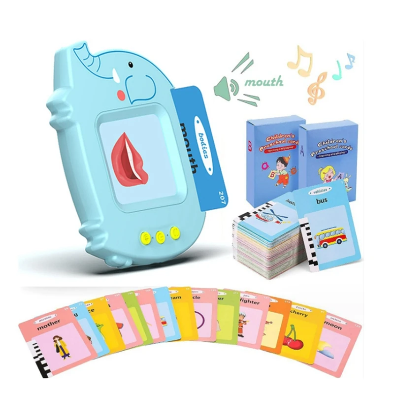 Flash Cards English German French Children's Educational Audio Elephant Early Education Card Inserter Durable Blue