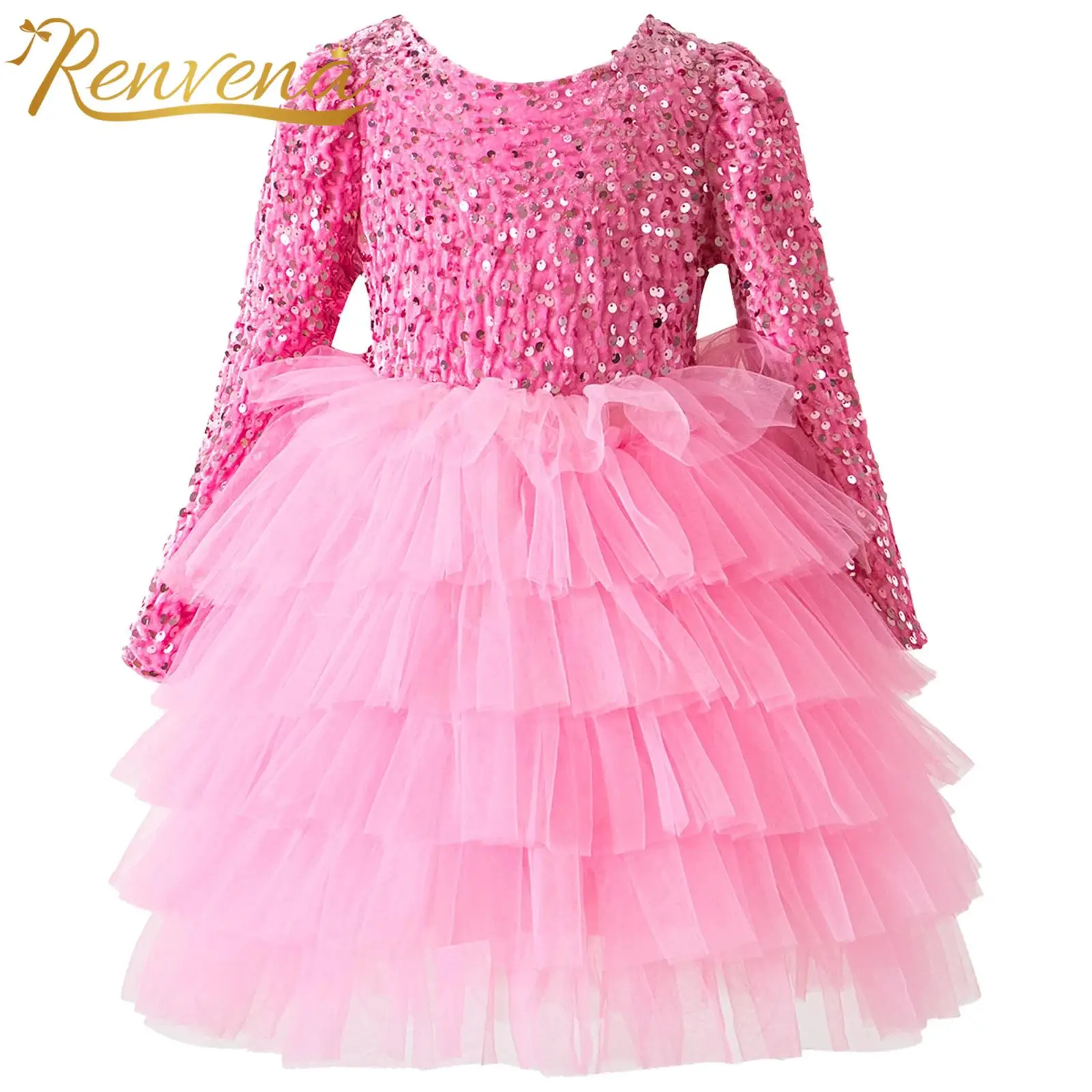 

Baby Girls Cute Sweet Princess Gown Long Sleeve Glittery Sequin Bowknot Infants Tutu Dress for Birthday Party Wedding Costumes