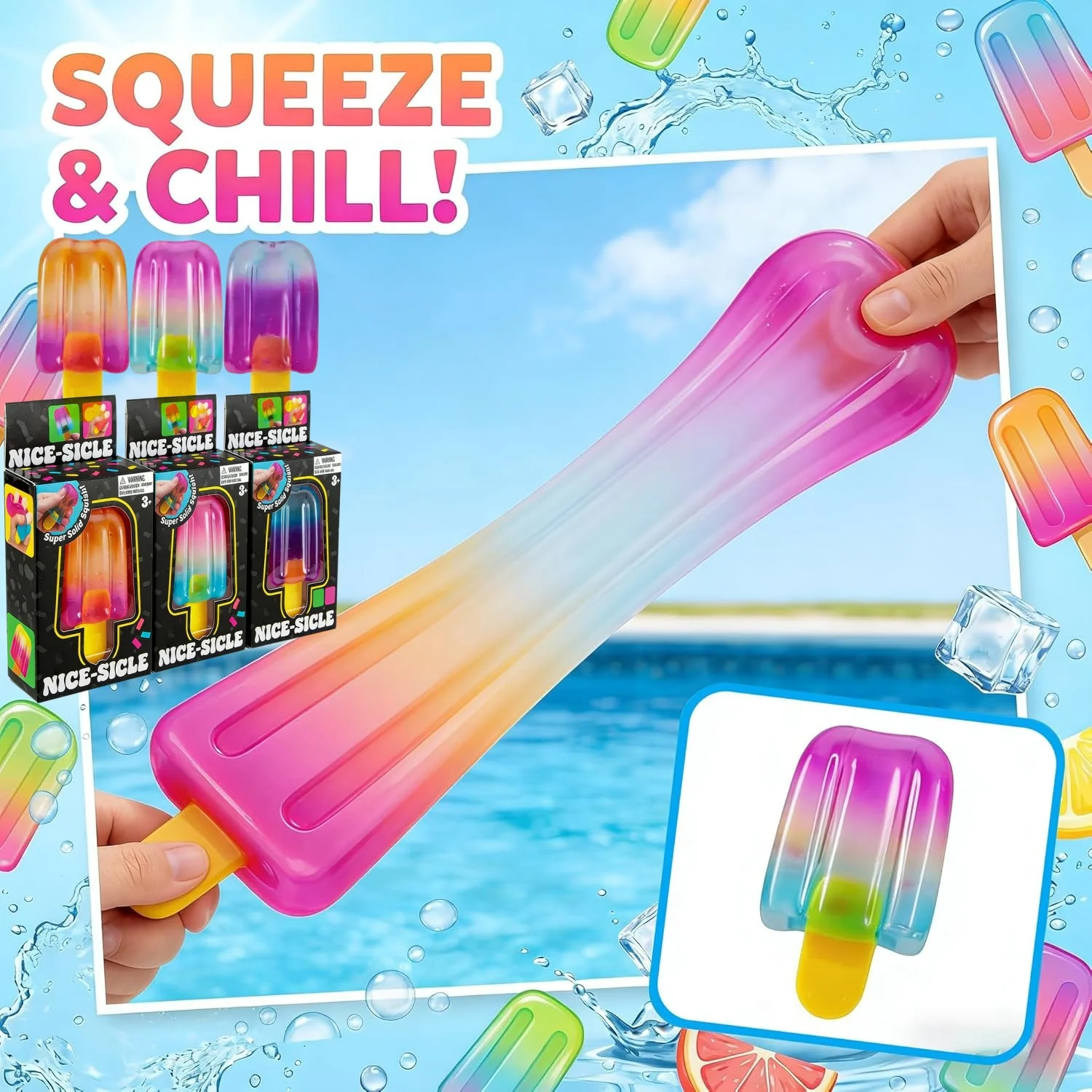 

ICE CREAM Nicedoh Nice Cube Sensory Nice-Sicle Stress Relief Squishy Cube Anti-Anxiety Squeeze Object For Focus ADHD Population