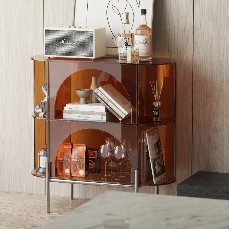 أريكة جانبية لغرفة المعيشة من الأكريليك، رف فاخر وخفيف وحديث وبسيط، خزانة شاي جانبية للتخزين المنخفض