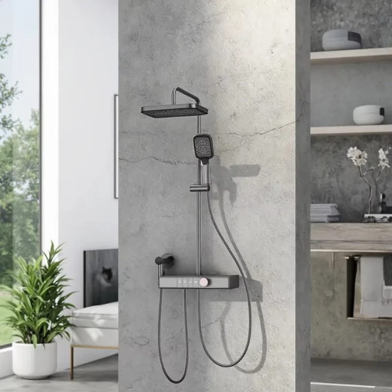 

Gunmetal Thermostatic Shower System, Solid Brass Luxury Set with Anti-Scald Mixer, 5-Year Warranty for Modern Villa Bathrooms
