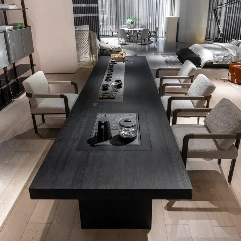 intered stone tea table, new Chinese style high-end light luxury tea table, design for office tea rooms, hotel clubs