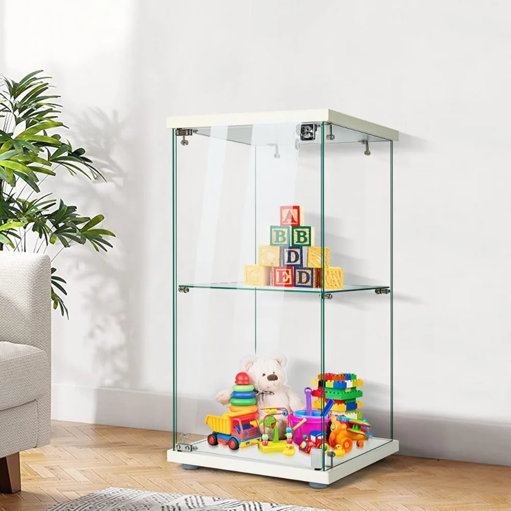 

2 Layers Glass Display Cabinet Showcase Countertop with Lock, Tempered Glass 25mm MDF Base, for Living Room, Display Cabinet
