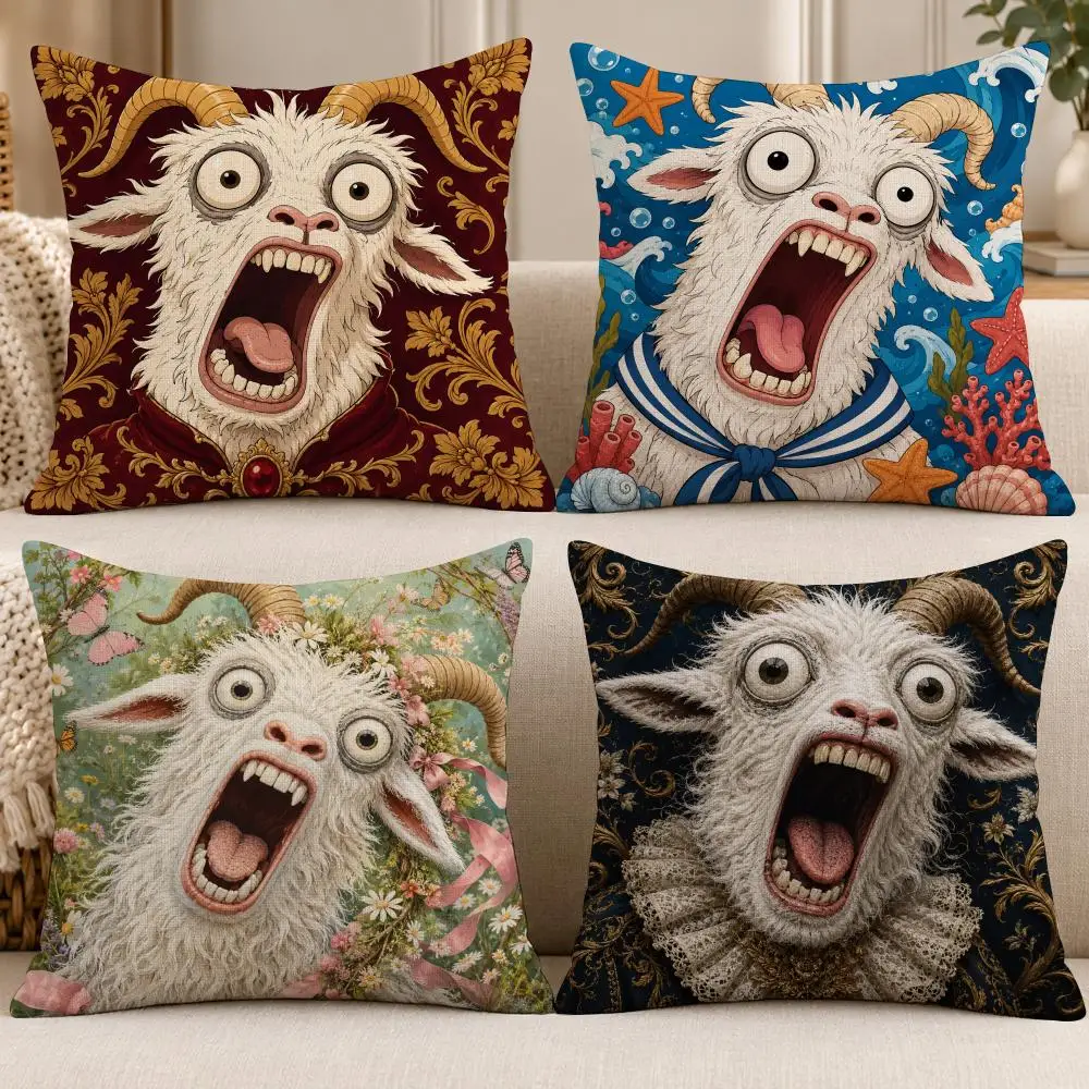 Meme Vintage V-Vintage Screaming Goat Cushion Cover Soft Short Cover Washable Sofa Bed Dorm Garden Home Office Chair Decor