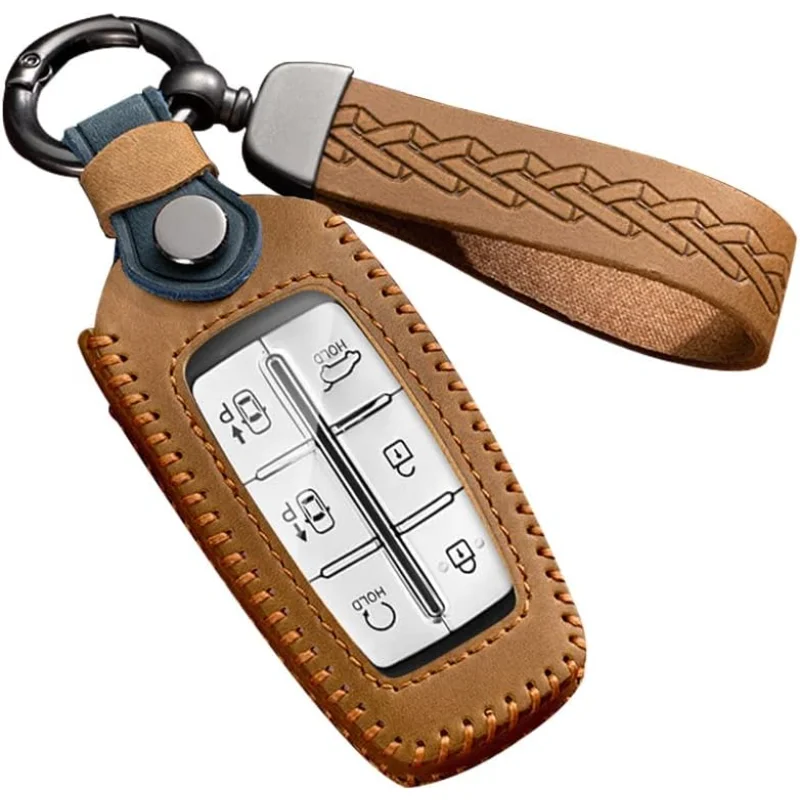 

WH Key Fob Cover Fit For Hyundai Genesis Leather Key Shell Full Protection Transparent Key Case