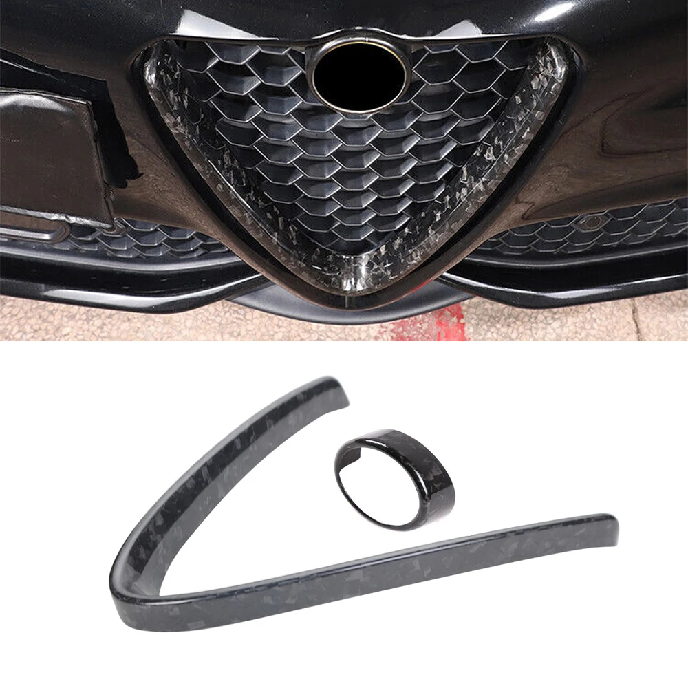 

2Pcs Forged Carbon Fiber Front Grill Grille V Shape Logo Trim For Alfa Romeo Giulia 2017-2022