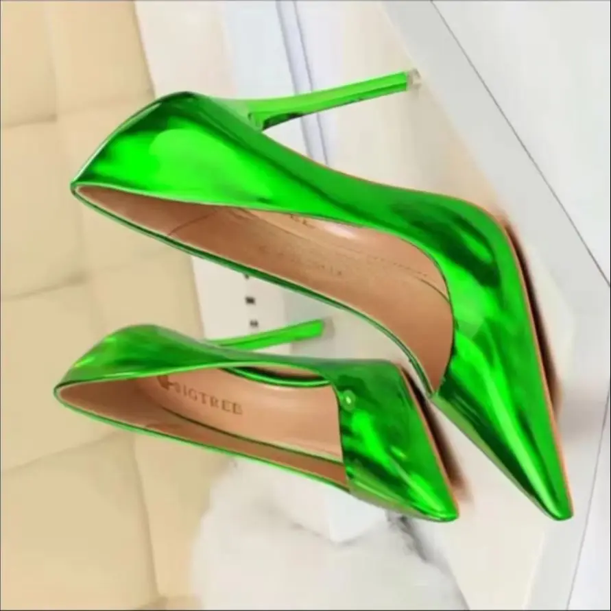 

2026 Women 10.5cm High Heels Blue Green Valentine Pumps Luxury Glossy Stripper Stiletto Wedding Bridal Fetish Shoes Plus Size 43