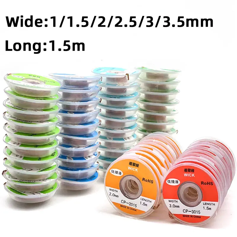 

1mm-3.5mm 1.5M Desoldering Braid Solder Remover Wick Wire Welding Tin Sucker Cable Lead Cord Flux Repair Tools