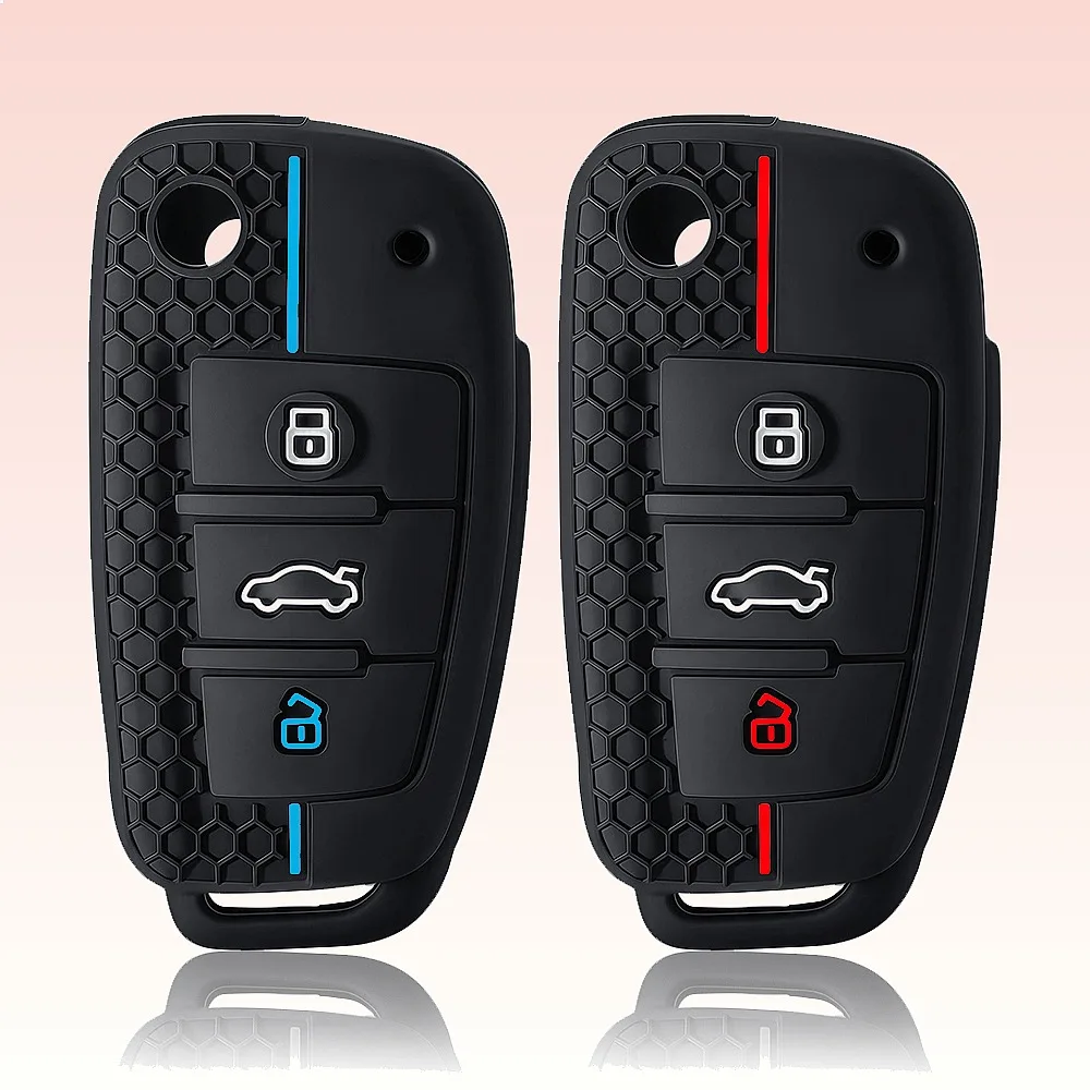 Image of Silikon Autoschlüssel-Hülle für Audi A4 B7 A6 C6 A3 8p A1 Auto Fernbedienung Schlüsselgehäuse 3-Tasten