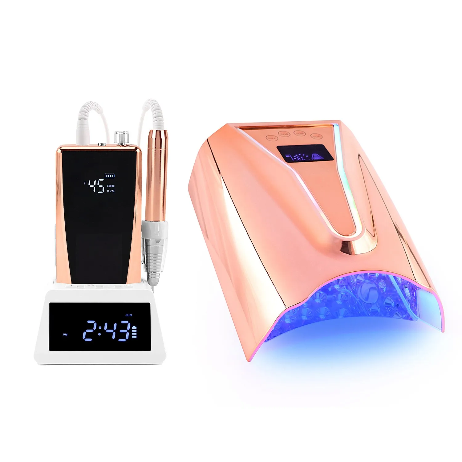 2026 New Material Nail Set Kit With Uv Lamp and Drill 128 Watts Rechargeable Nail Lamps and 45000Rpm Electric Nail Drill