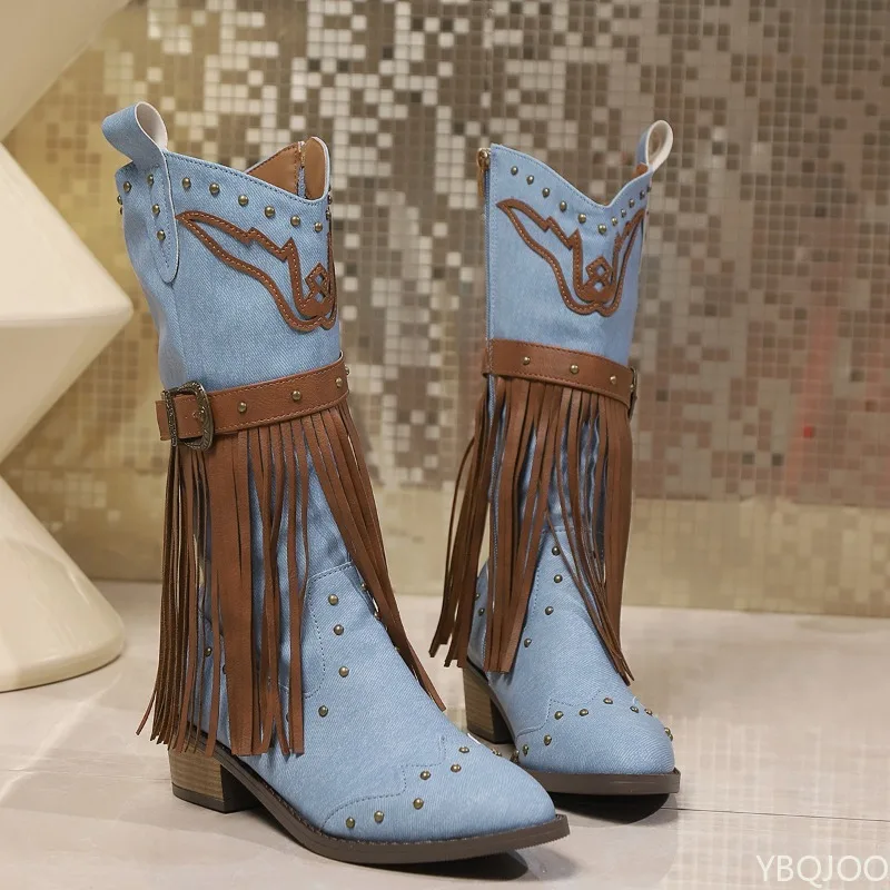 Herbst Winter Neue modische vielseitige Mid-Top-Stiefel Elegante, minimalistische, bequeme Damenstiefel mit grobem Absatz und Farbblock