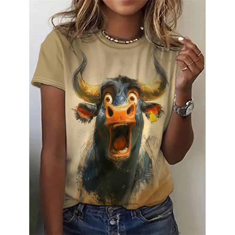 Funny Animal Pattern T-Shirt For Women Cattle Dogs Ducks 3D Printed Tees Summer Casual Loose Short Sleeve O-Neck Tops T Shirts