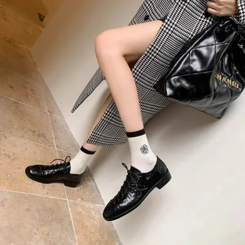 Cow leather lace up oxford shoes women basic block Heel Women high heel derby shoes outdoor sneaker