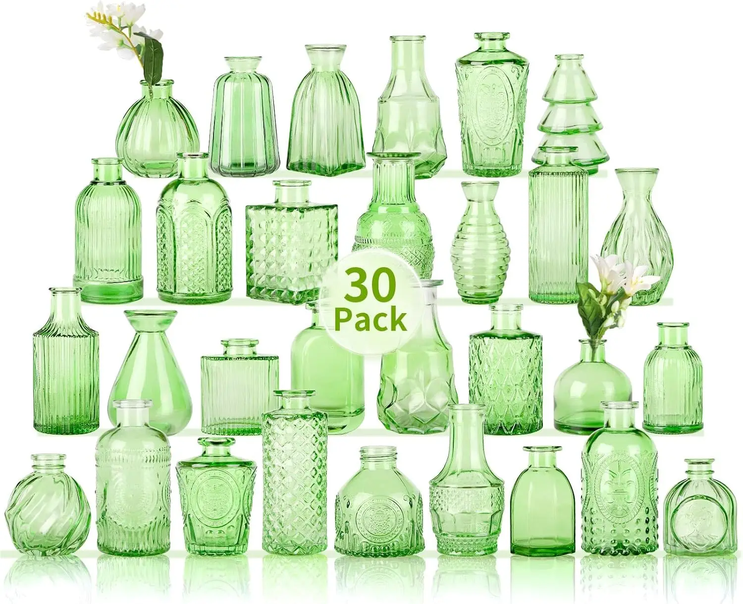 

Small Flower Vases in Bulk Vintage Mini Vases for Wedding Decor, Home Table Decorations Diffuse Bottles,(30 Pck Light Green)