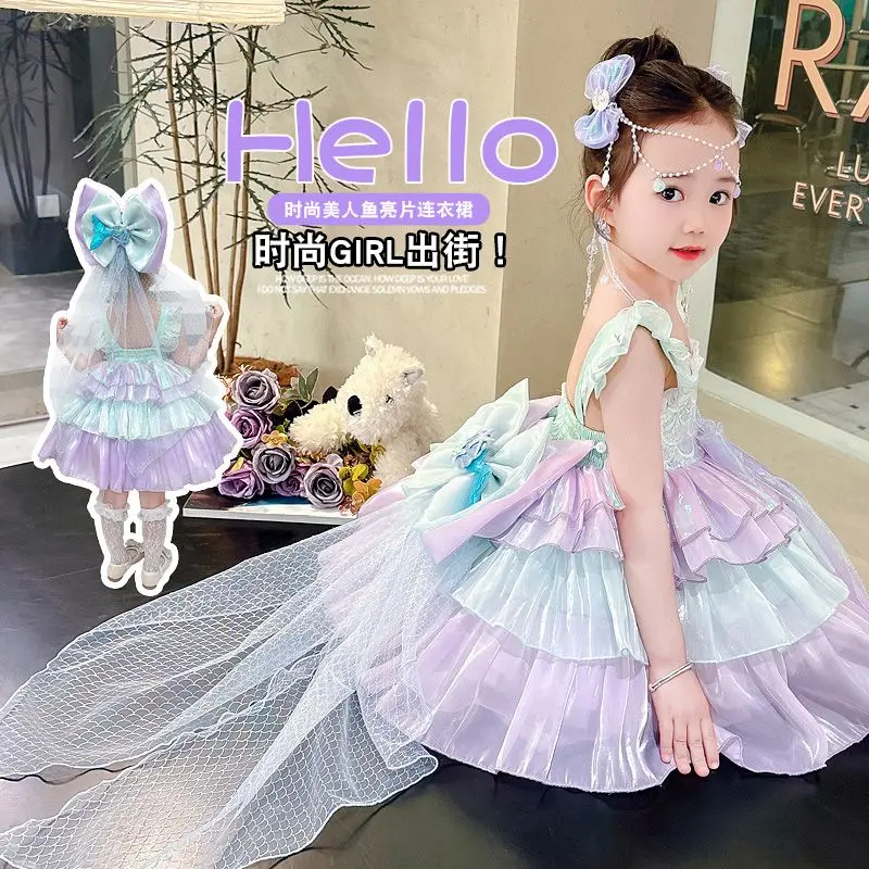 

Baby Girls Summer Sweet Shiny Lolita Lace Floral Princess Ball Gown Cake Layed Backless Sundress Birthday Holiday Party Children