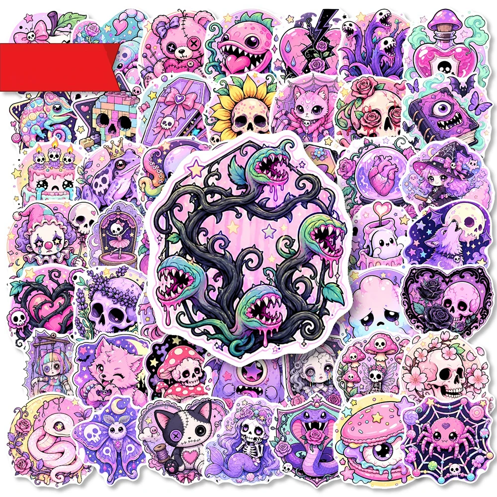 10/30/50pcs Cute Purple Gothic Style Cartoon Stickers Aesthetic Graffiti Scrapbook Phone Luggage Helmet Waterproof Sticker Decor