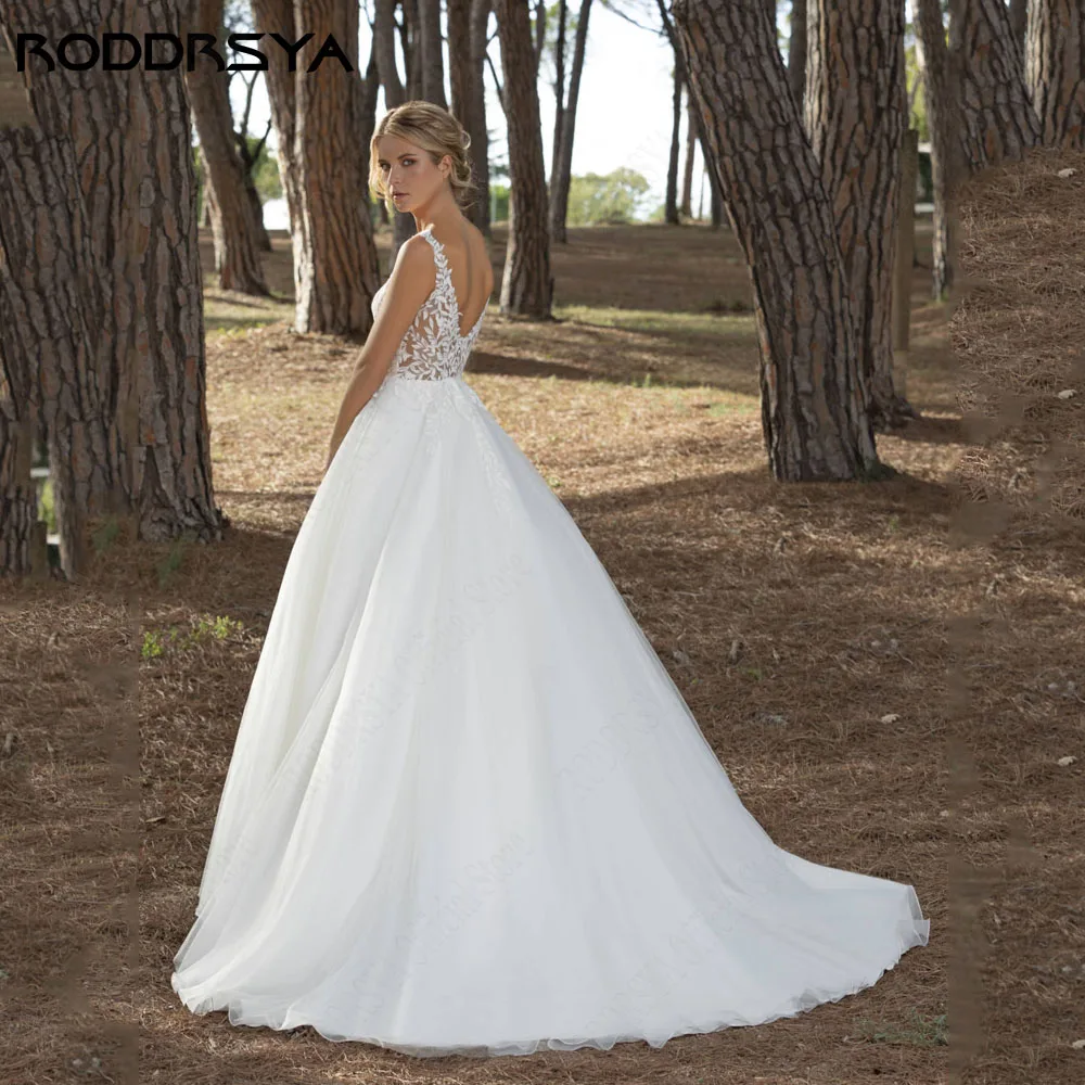 RODDRSYA gaun pernikahan renda Boho 2024 tanpa lengan A-Line Applique tanpa lengan Vestido De Novia gaun pengantin Tulle V-Neck ukuran Plus