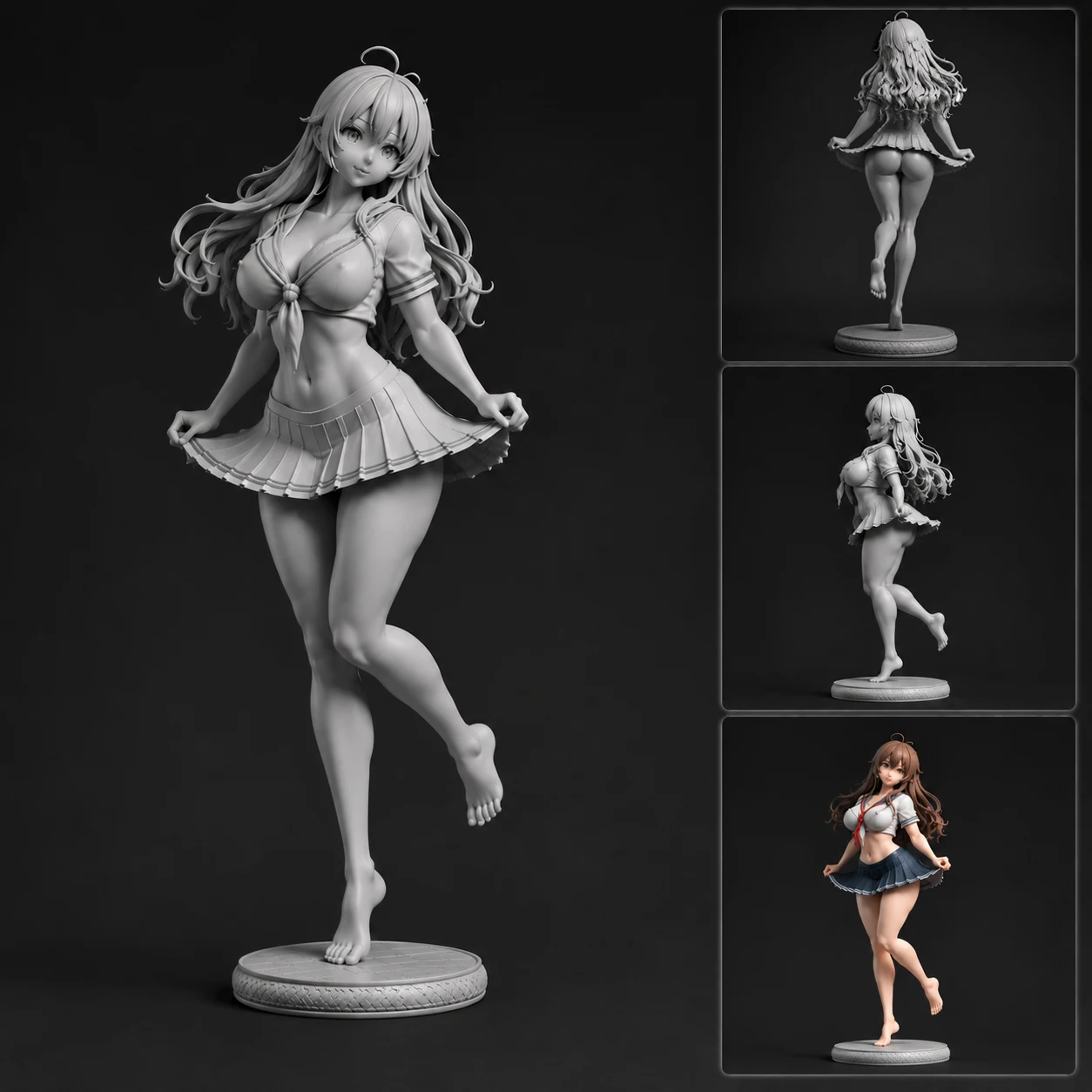 MythForge 3D Printed Anime Girl Figure W/ Pleated Skirt, Unpainted Grey Resin, One-Piece, DIY Paintable